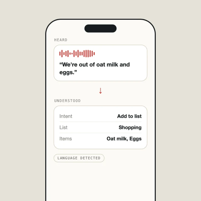 Cue app showing what it heard and how it understood it
