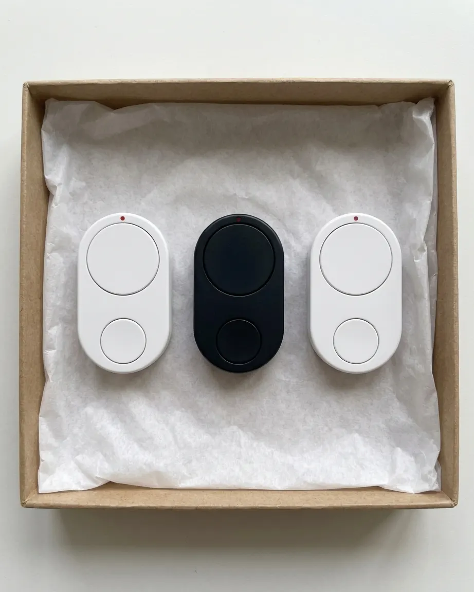 Three Flic Cues, two white and one black, in an open box